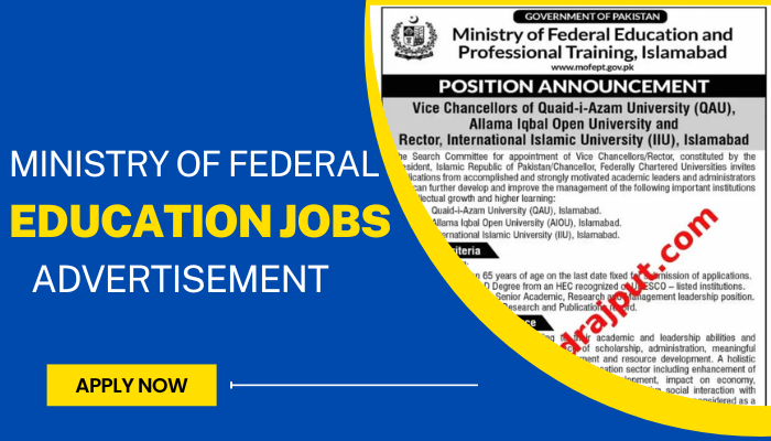 Ministry of Federal Education Jobs 2022  Latest Advertisement